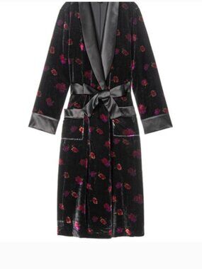 Victoria's Secret LUXURY Velvet Floral Robe coat Satin Trim size Medium